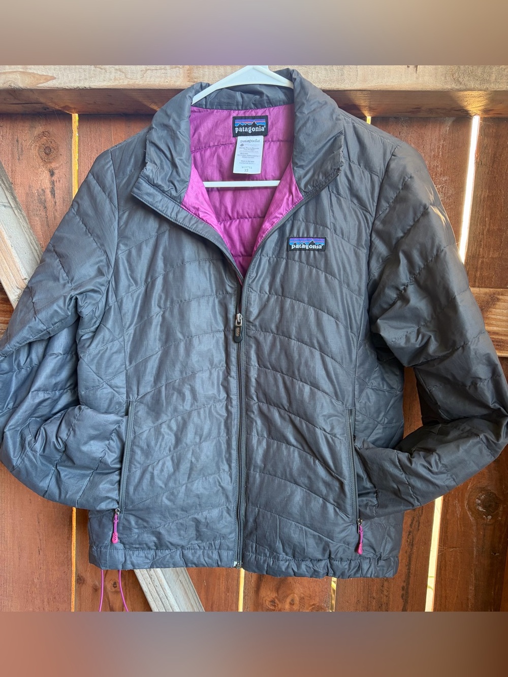 Patagonia Gray Puffer Jacket with Pink Lining